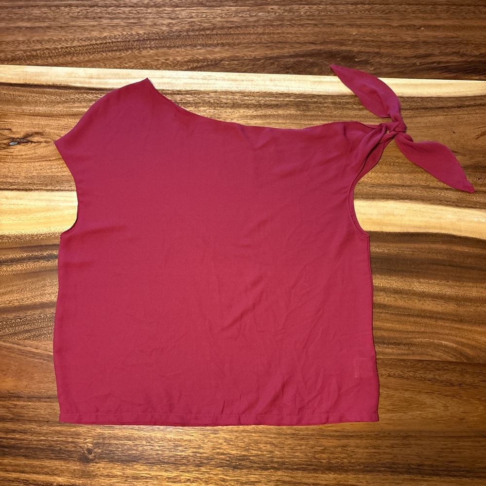 Emily Rose Red Asymmetrical Tie Front Blouse